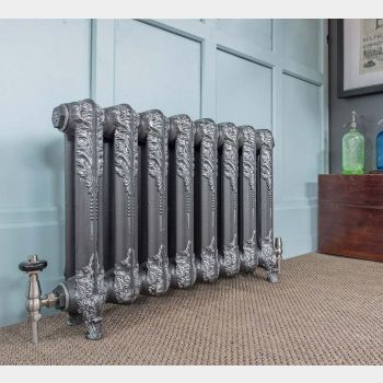 Downton 540mm high radiator in Old Pewter with silver highlights