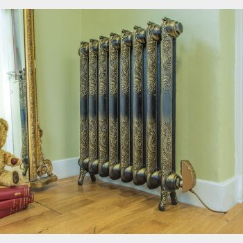 Rococo electric radiator burnished gold with satin gold element for web