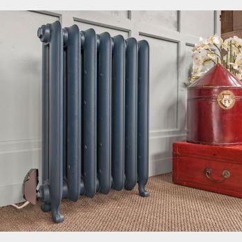 Electric Gladstone cast iron radiator in Farrow & Ball Hague Blue