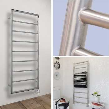 Alpine Mitre towel rail in stainless steel collage