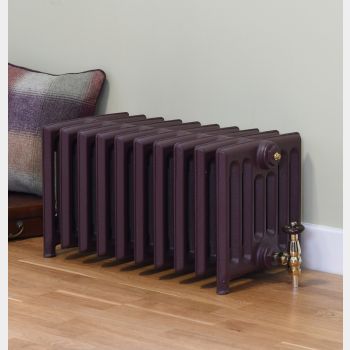 Victorian 7 column cast iron radiator painted in colour matched to Farrow & Ball Brinjal purple