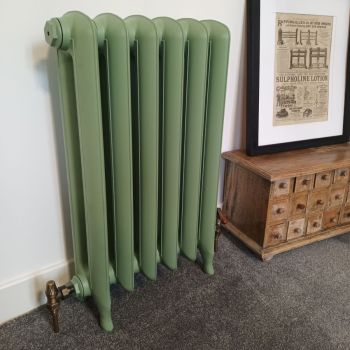 Ryedale 2 column cast iron radiator in Farrow & Ball Breakfast Room Green